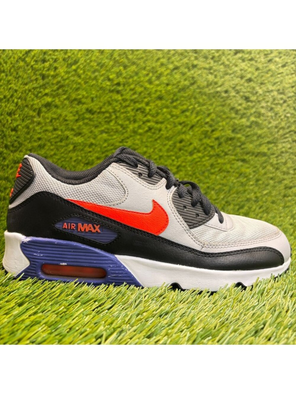 Nike Air Max 90 Boys Size 7Y Gray Black Orange Running Athletic Shoes Sneakers